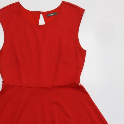 South Womens Red  Viscose Fit & Flare  Size 12  Round Neck