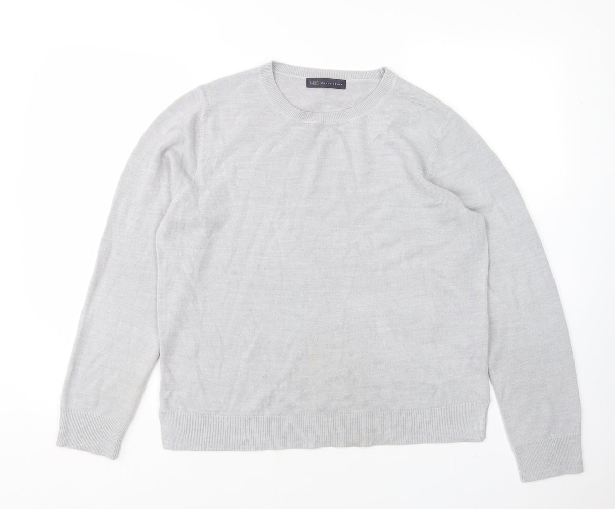 Additional front view of M&D women’s grey round neck acrylic jumper, size UK 16