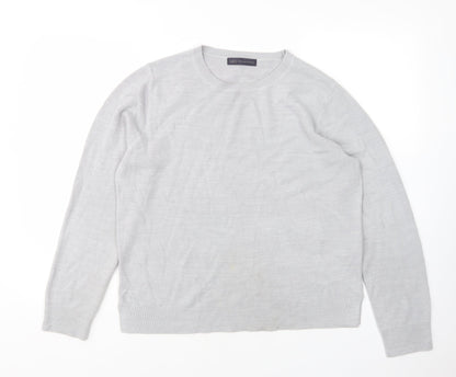 Additional front view of M&D women’s grey round neck acrylic jumper, size UK 16