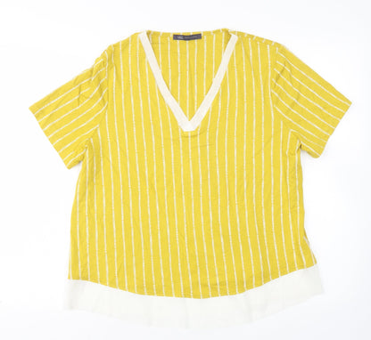 M&S Womens Multicoloured Striped Viscose Basic Blouse Size 14 V-Neck