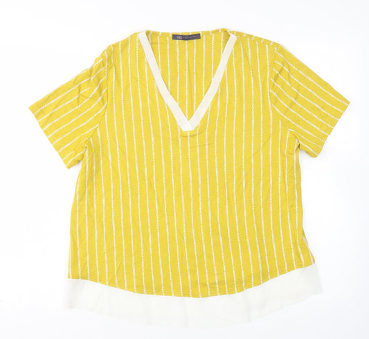 M&S Womens Multicoloured Striped Viscose Basic Blouse Size 14 V-Neck