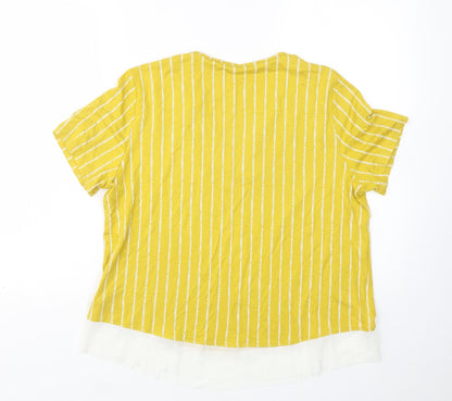 M&S Womens Multicoloured Striped Viscose Basic Blouse Size 14 V-Neck