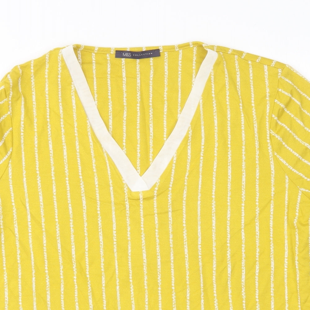 M&S Womens Multicoloured Striped Viscose Basic Blouse Size 14 V-Neck