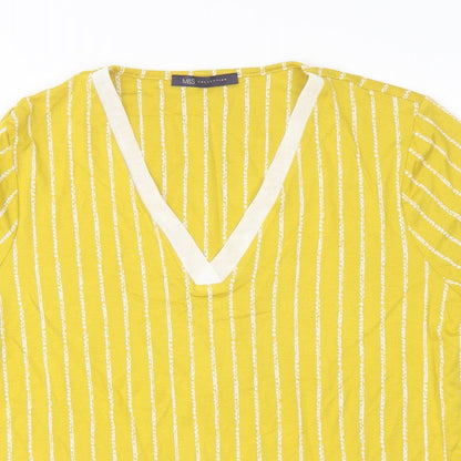 M&S Womens Multicoloured Striped Viscose Basic Blouse Size 14 V-Neck