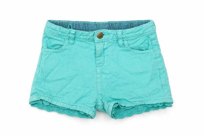 Front view of John Lewis girls’ green cotton bermuda shorts, size 5, years regular