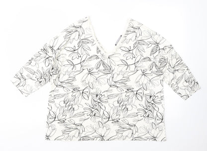 M&S Womens Multicoloured Floral Viscose Basic T-Shirt Size 14 V-Neck