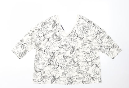 M&S Womens Multicoloured Floral Viscose Basic T-Shirt Size 14 V-Neck