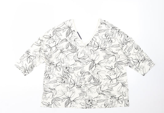 M&S Womens Multicoloured Floral Viscose Basic T-Shirt Size 14 V-Neck