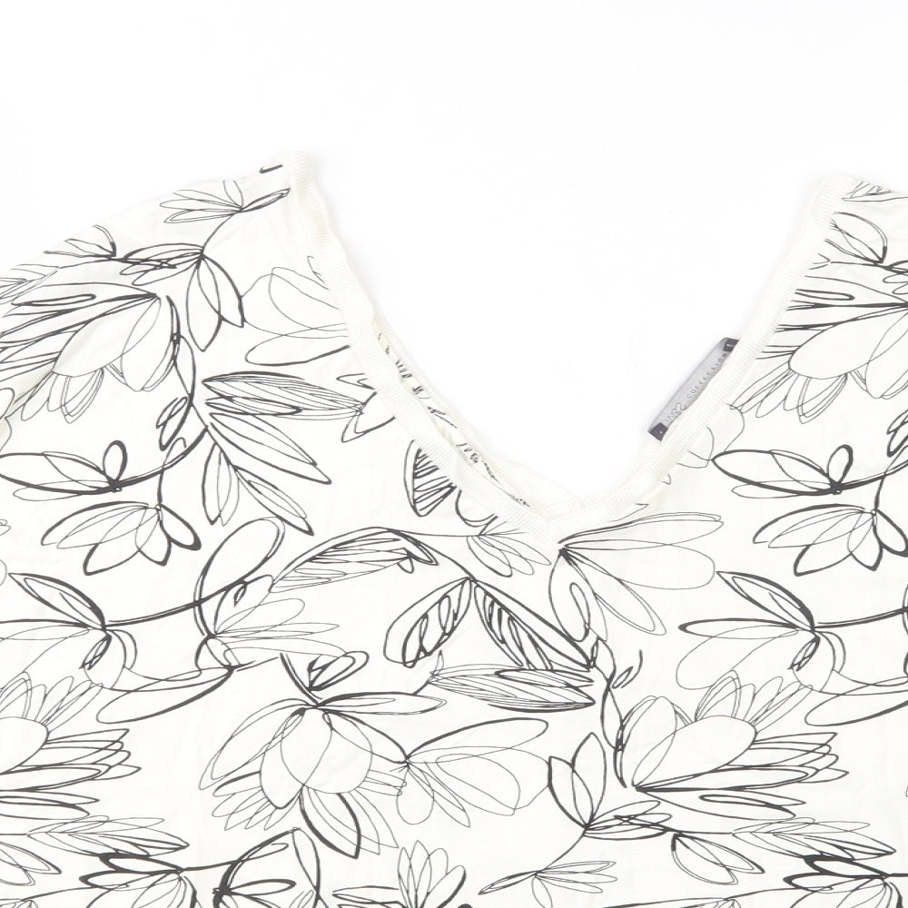 M&S Womens Multicoloured Floral Viscose Basic T-Shirt Size 14 V-Neck