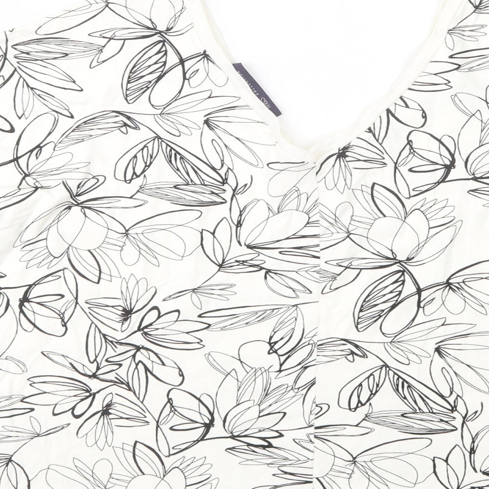 M&S Womens Multicoloured Floral Viscose Basic T-Shirt Size 14 V-Neck