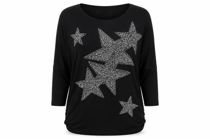 Front view of H Johns women’s black viscose basic t-shirt, size M, round neck