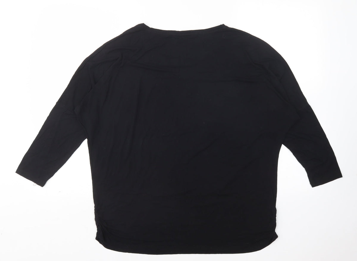 Back view of H Johns women’s black viscose basic t-shirt, size M, round neck