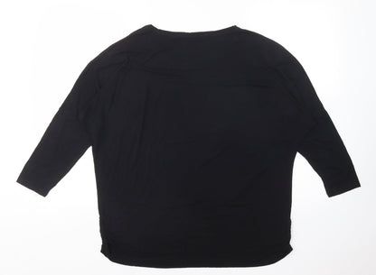 Back view of H Johns women’s black viscose basic t-shirt, size M, round neck