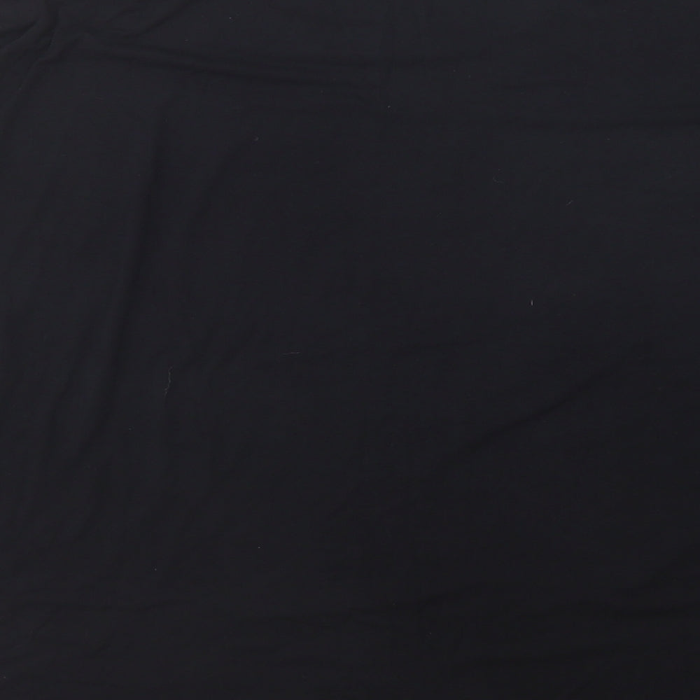 Brand and care label for H Johns women’s black viscose basic t-shirt, size M, round neck