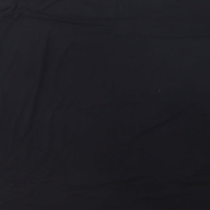 Brand and care label for H Johns women’s black viscose basic t-shirt, size M, round neck