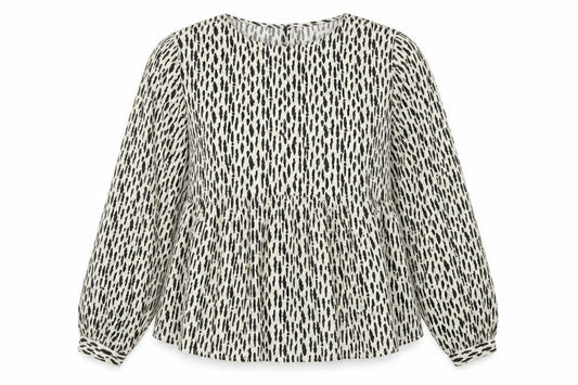 Front view of VILA women’s black animal print polyester basic blouse, size UK 14, round neck