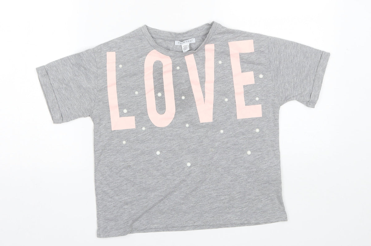 Additional front view of Primark girls’ grey polyester basic t-shirt, size 9-10, years round neck