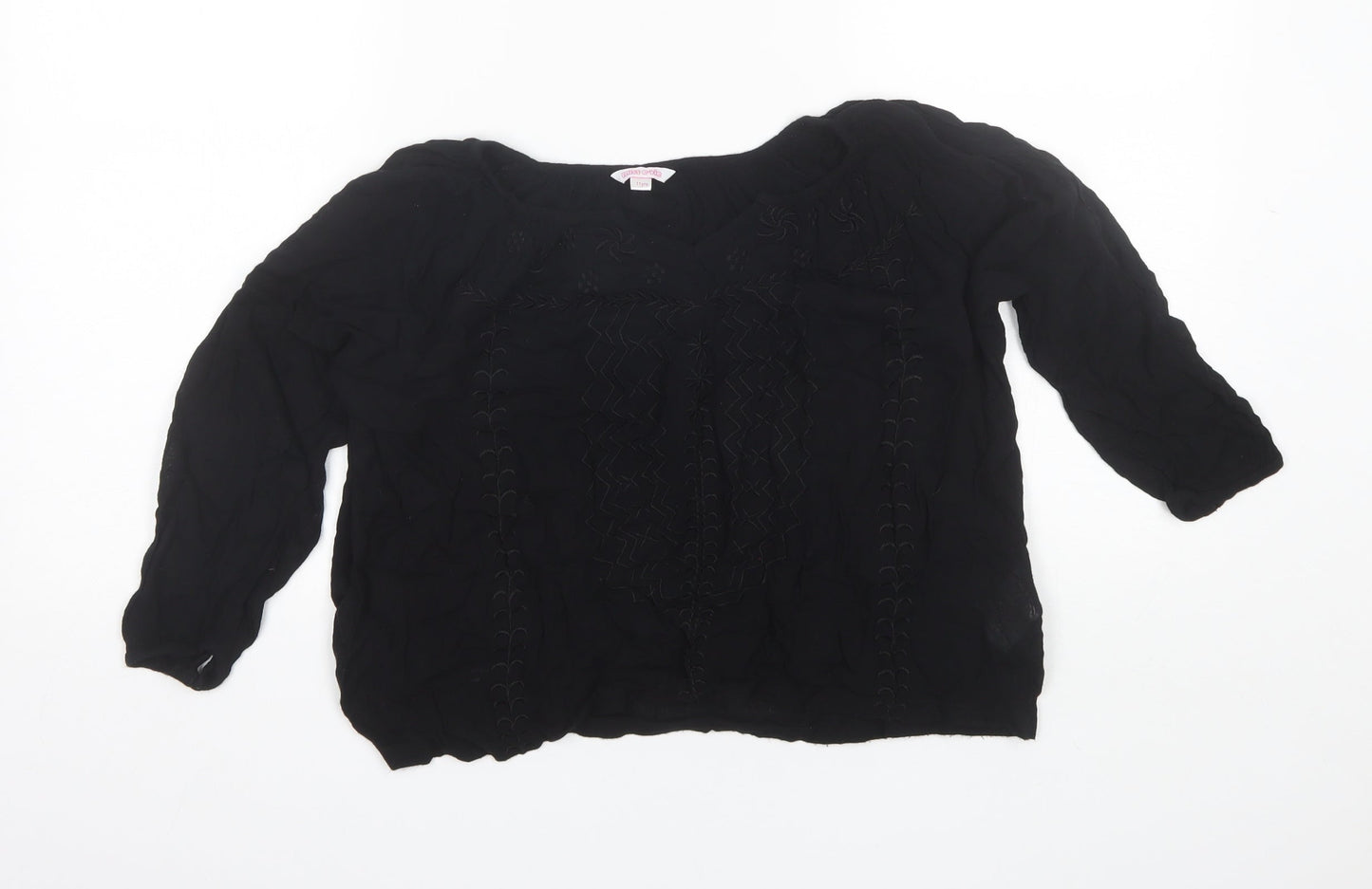 Miss E-Vie Girls Black  Viscose Basic Blouse Size 11 Years V-Neck