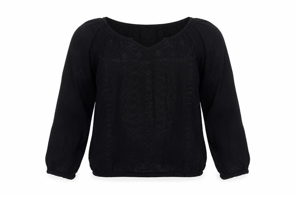 Front view of Miss E-Vie girls’ black viscose basic blouse, size 11, years v-neck