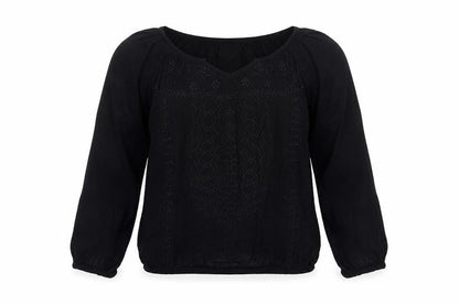 Front view of Miss E-Vie girls’ black viscose basic blouse, size 11, years v-neck