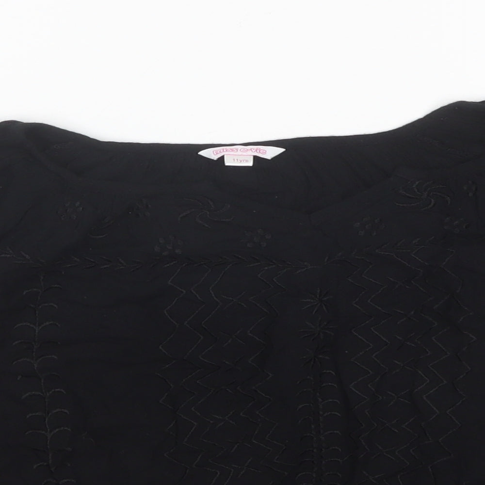 Miss E-Vie Girls Black  Viscose Basic Blouse Size 11 Years V-Neck