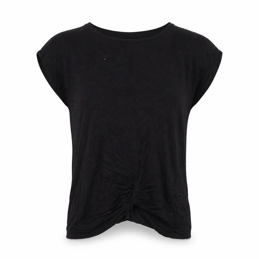 Front view of Peacocks women’s black viscose basic t-shirt, size UK 8, round neck