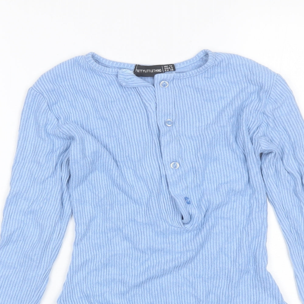 PRETTYLITTLETHING Womens Blue  Viscose Bodysuit One-Piece Size 10