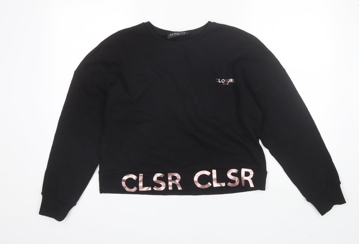 Additional front view of Closure women’s black round neck cotton jumper, size UK 10