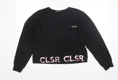 Additional front view of Closure women’s black round neck cotton jumper, size UK 10