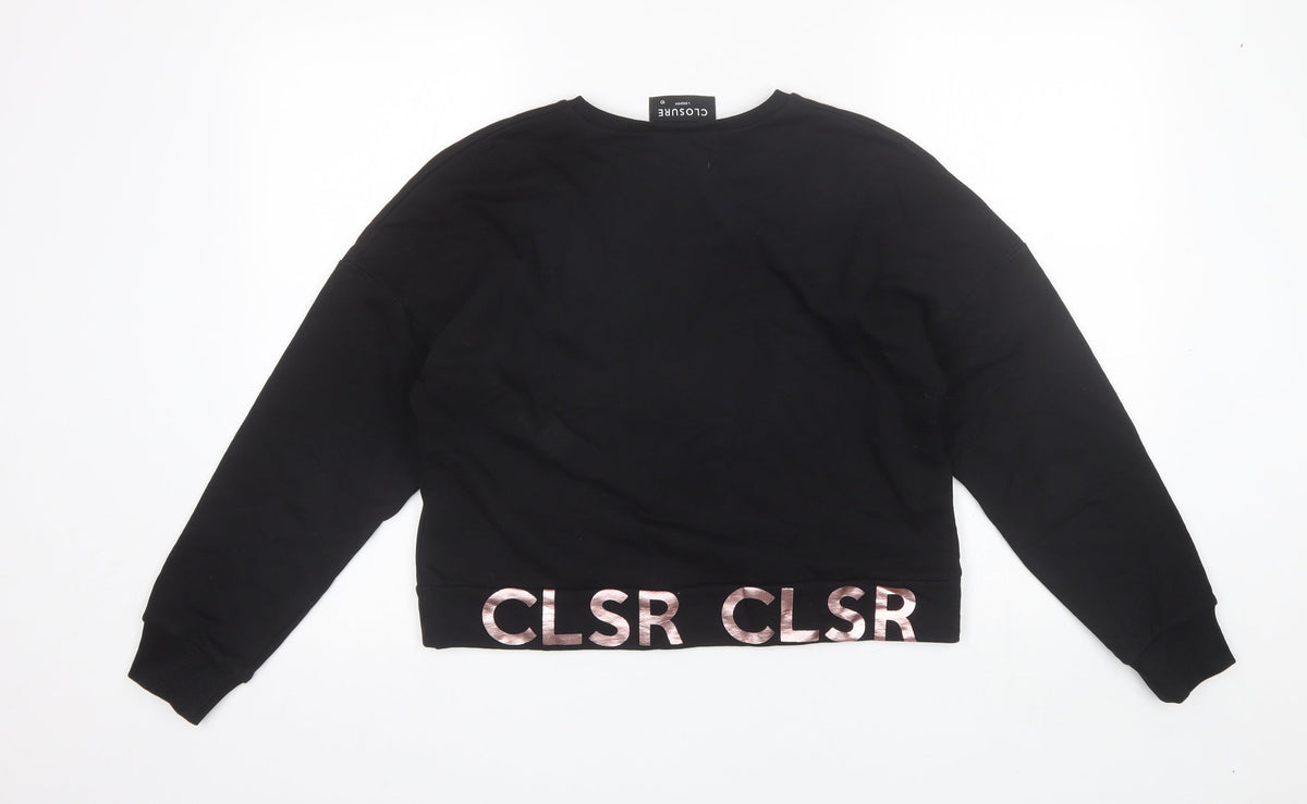 Back view of Closure women’s black round neck cotton jumper, size UK 10