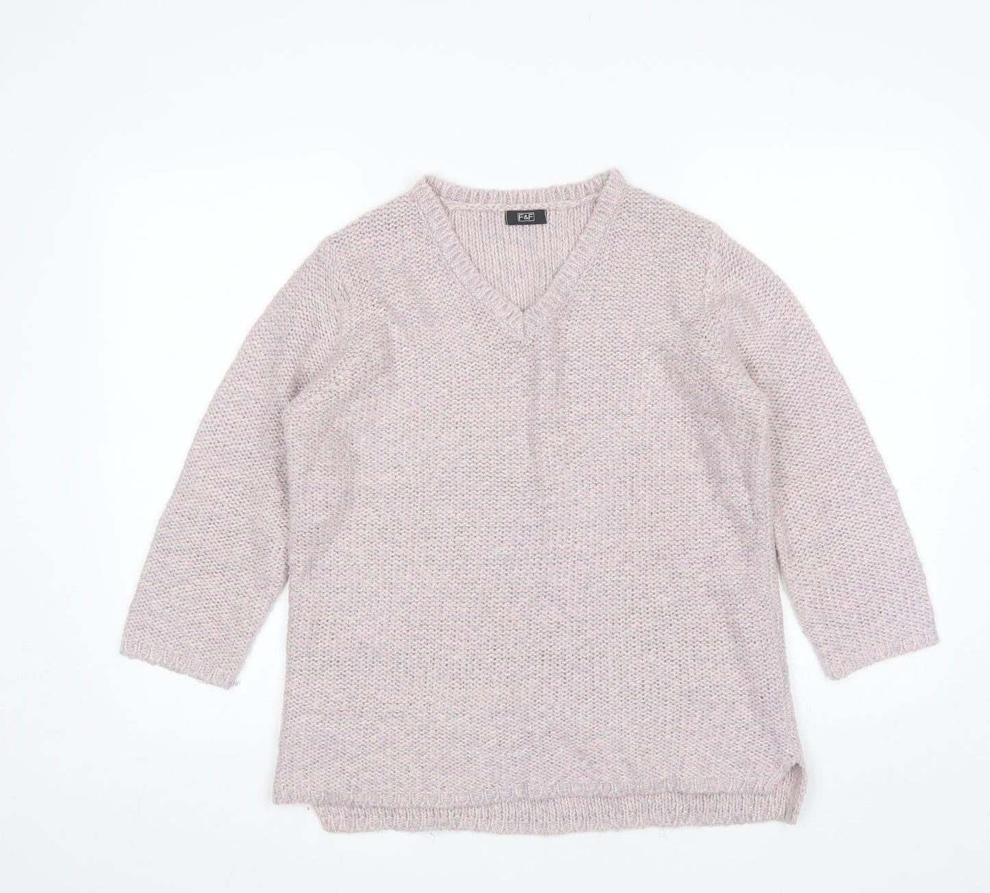 F&F Womens Purple V-Neck  Acrylic Pullover Jumper Size 12