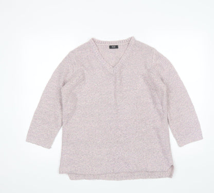 F&F Womens Purple V-Neck  Acrylic Pullover Jumper Size 12