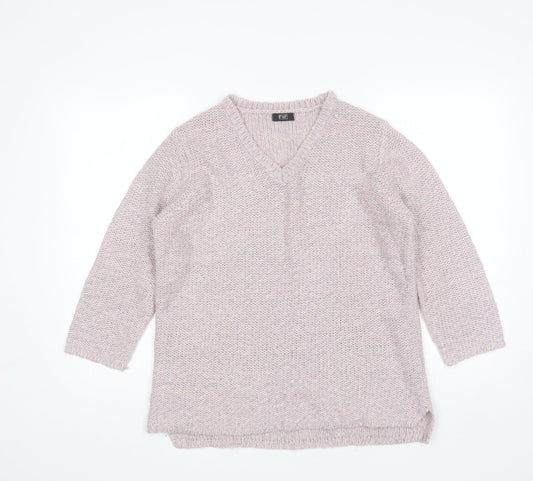 F&F Womens Purple V-Neck  Acrylic Pullover Jumper Size 12