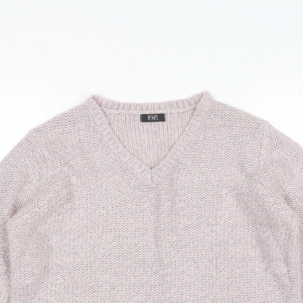 F&F Womens Purple V-Neck  Acrylic Pullover Jumper Size 12
