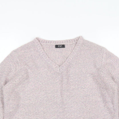 F&F Womens Purple V-Neck  Acrylic Pullover Jumper Size 12