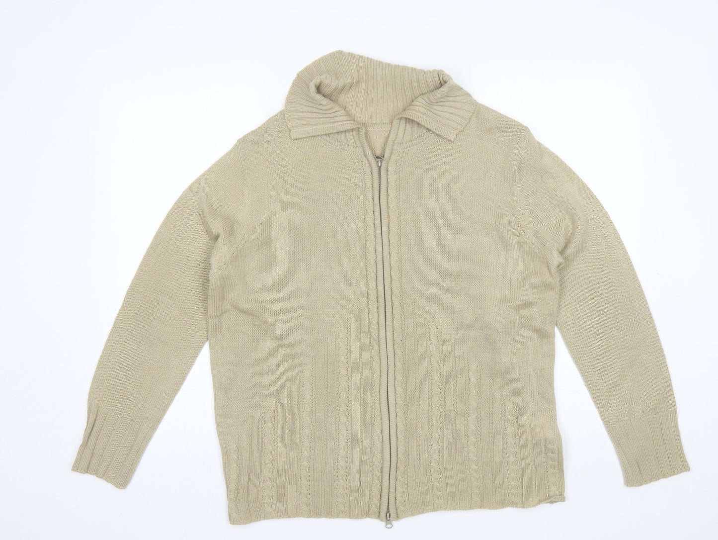 Nathalie Andersen Womens Beige Collared  Acrylic Full Zip Jumper Size L