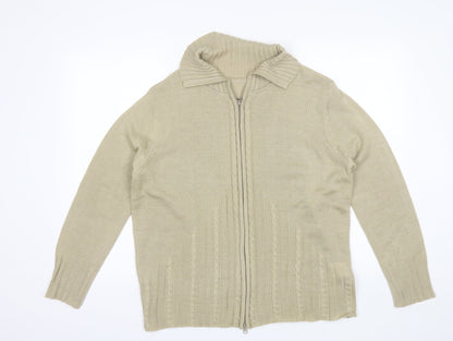 Nathalie Andersen Womens Beige Collared  Acrylic Full Zip Jumper Size L