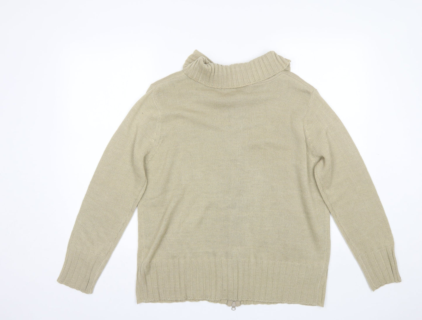 Nathalie Andersen Womens Beige Collared  Acrylic Full Zip Jumper Size L