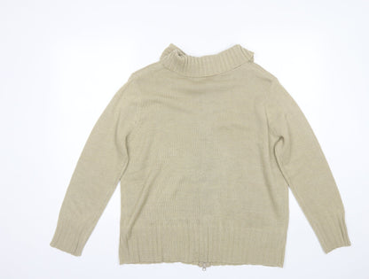 Nathalie Andersen Womens Beige Collared  Acrylic Full Zip Jumper Size L