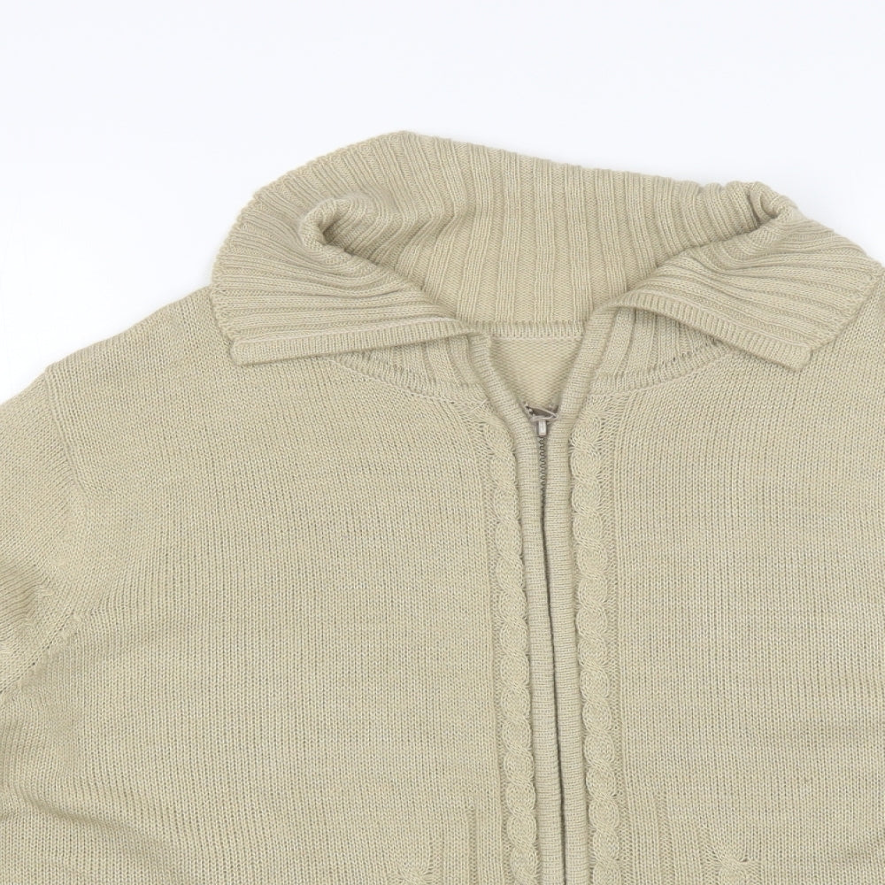 Nathalie Andersen Womens Beige Collared  Acrylic Full Zip Jumper Size L