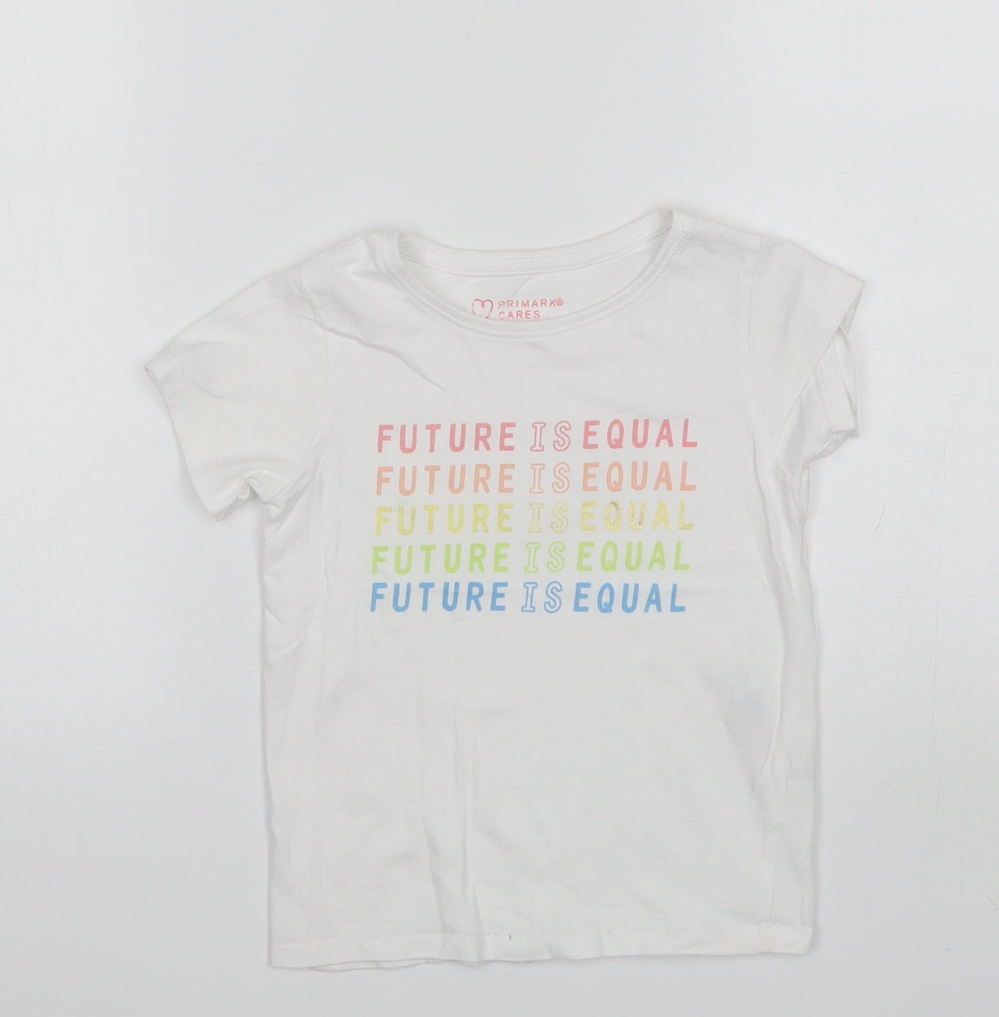 Primark Girls White  Cotton Basic T-Shirt Size 4-5 Years Round Neck