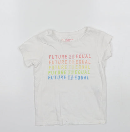 Primark Girls White  Cotton Basic T-Shirt Size 4-5 Years Round Neck