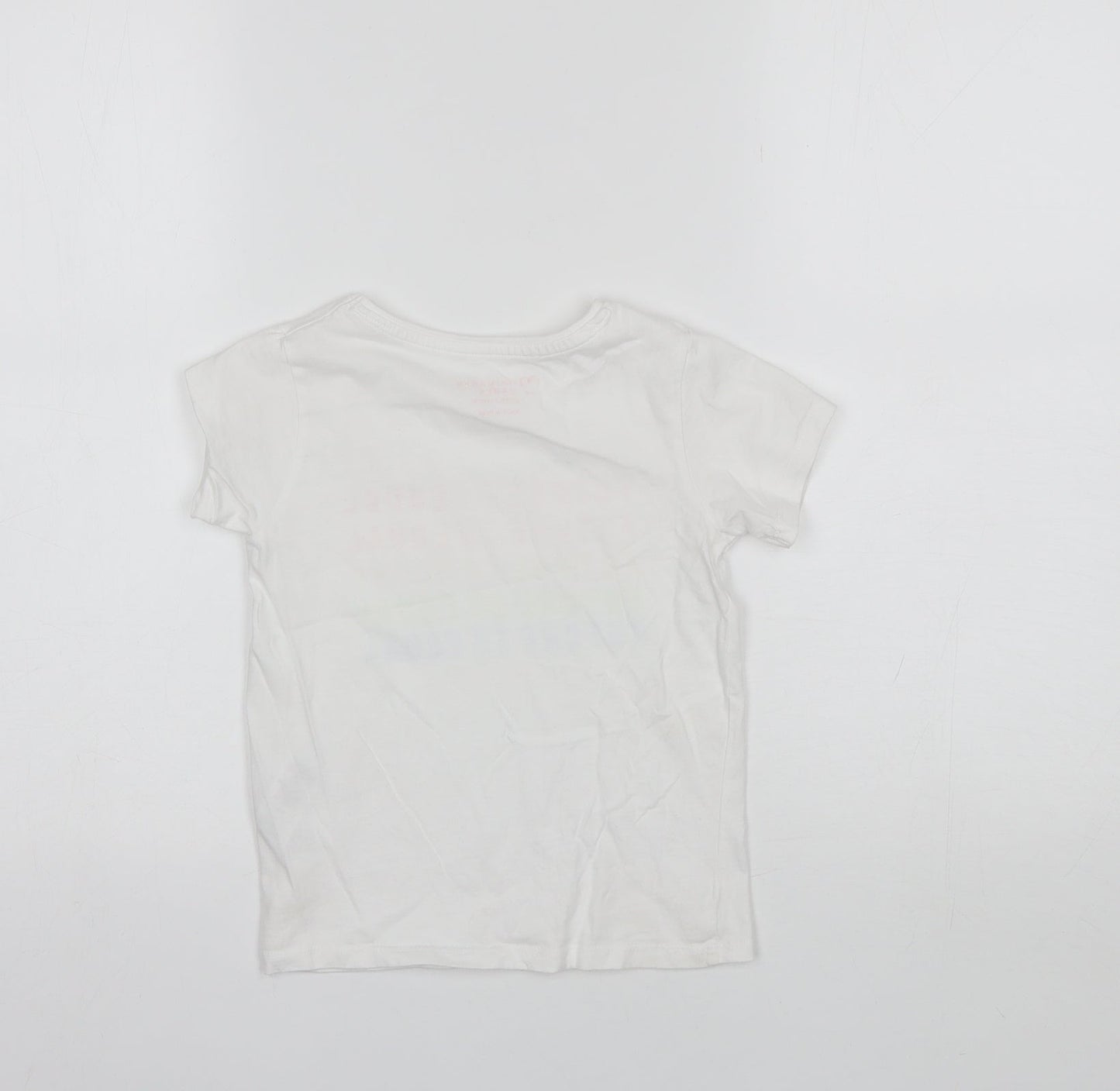 Primark Girls White  Cotton Basic T-Shirt Size 4-5 Years Round Neck