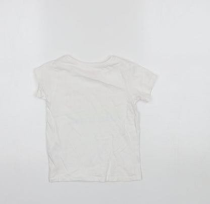 Primark Girls White  Cotton Basic T-Shirt Size 4-5 Years Round Neck