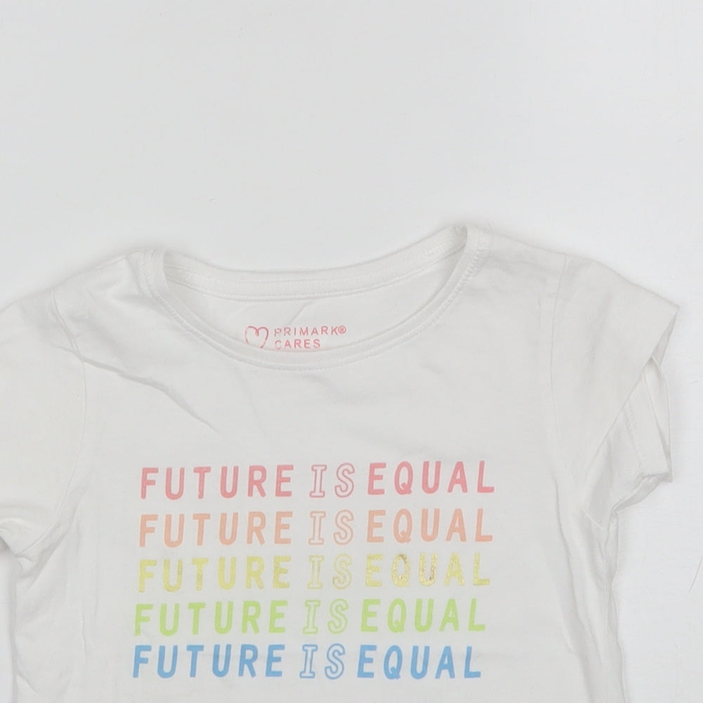 Primark Girls White  Cotton Basic T-Shirt Size 4-5 Years Round Neck