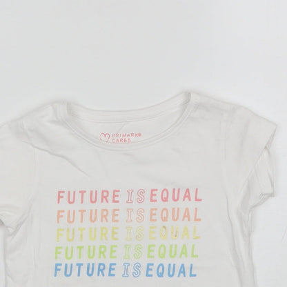 Primark Girls White  Cotton Basic T-Shirt Size 4-5 Years Round Neck
