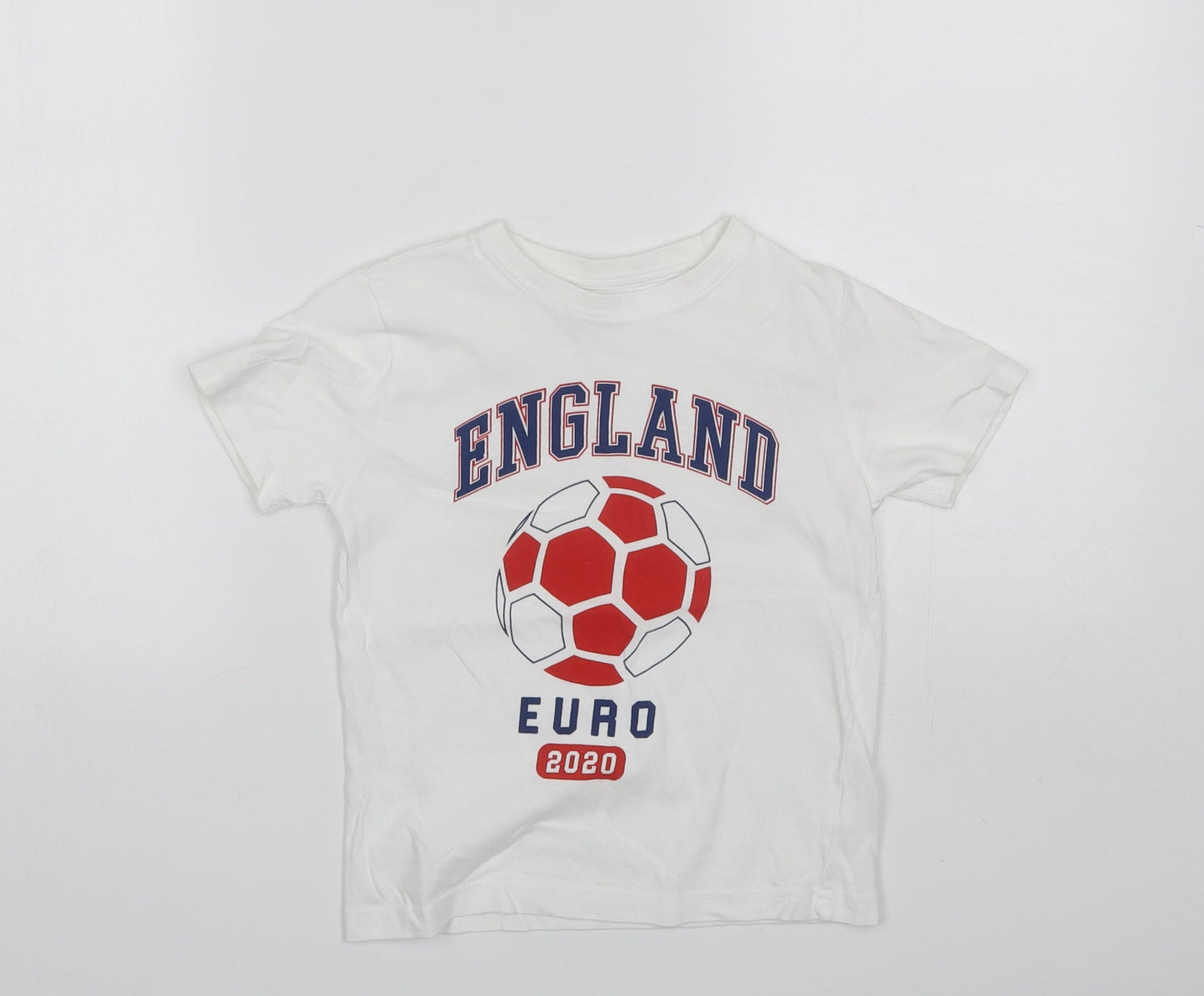 Primark Boys White  Cotton Basic T-Shirt Size 4-5 Years Round Neck