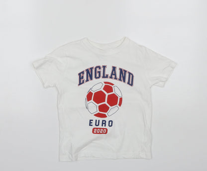 Primark Boys White  Cotton Basic T-Shirt Size 4-5 Years Round Neck