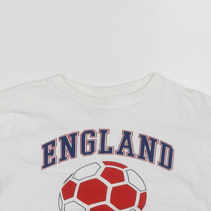 Primark Boys White  Cotton Basic T-Shirt Size 4-5 Years Round Neck