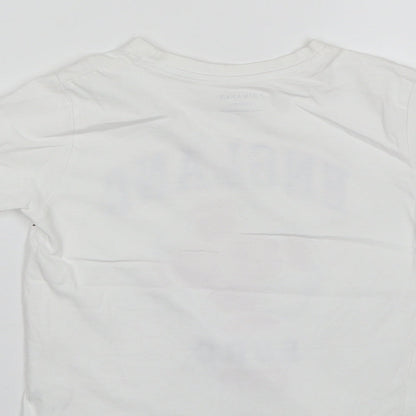 Primark Boys White  Cotton Basic T-Shirt Size 4-5 Years Round Neck